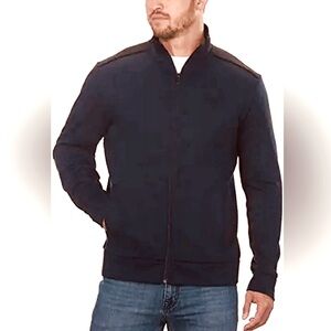 Calvin Klein Men's Full Zip Charcoal with Black Trim Knit Jacket Front …